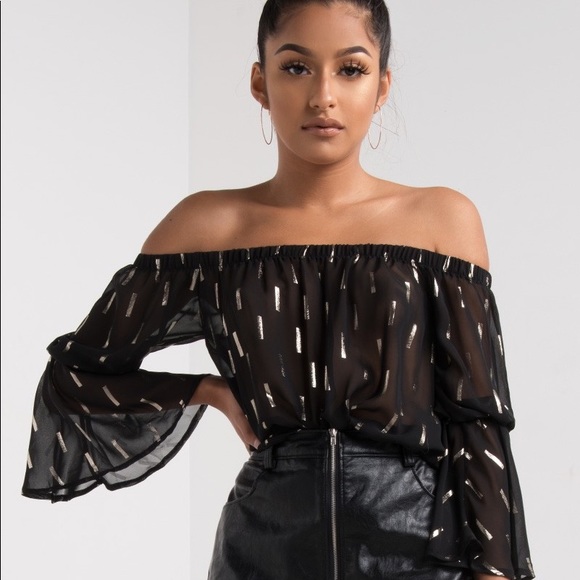 black and gold off the shoulder top